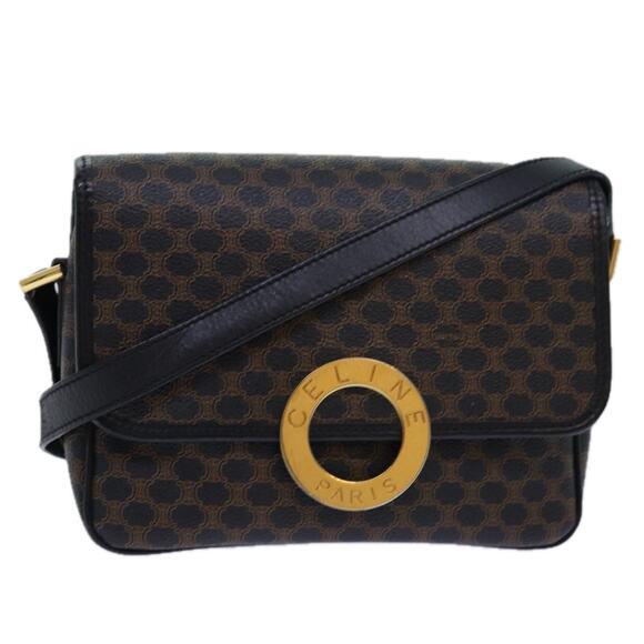 CELINE Macadam Canvas Shoulder Bag Pvc Leather Black - Picture 1 of 12